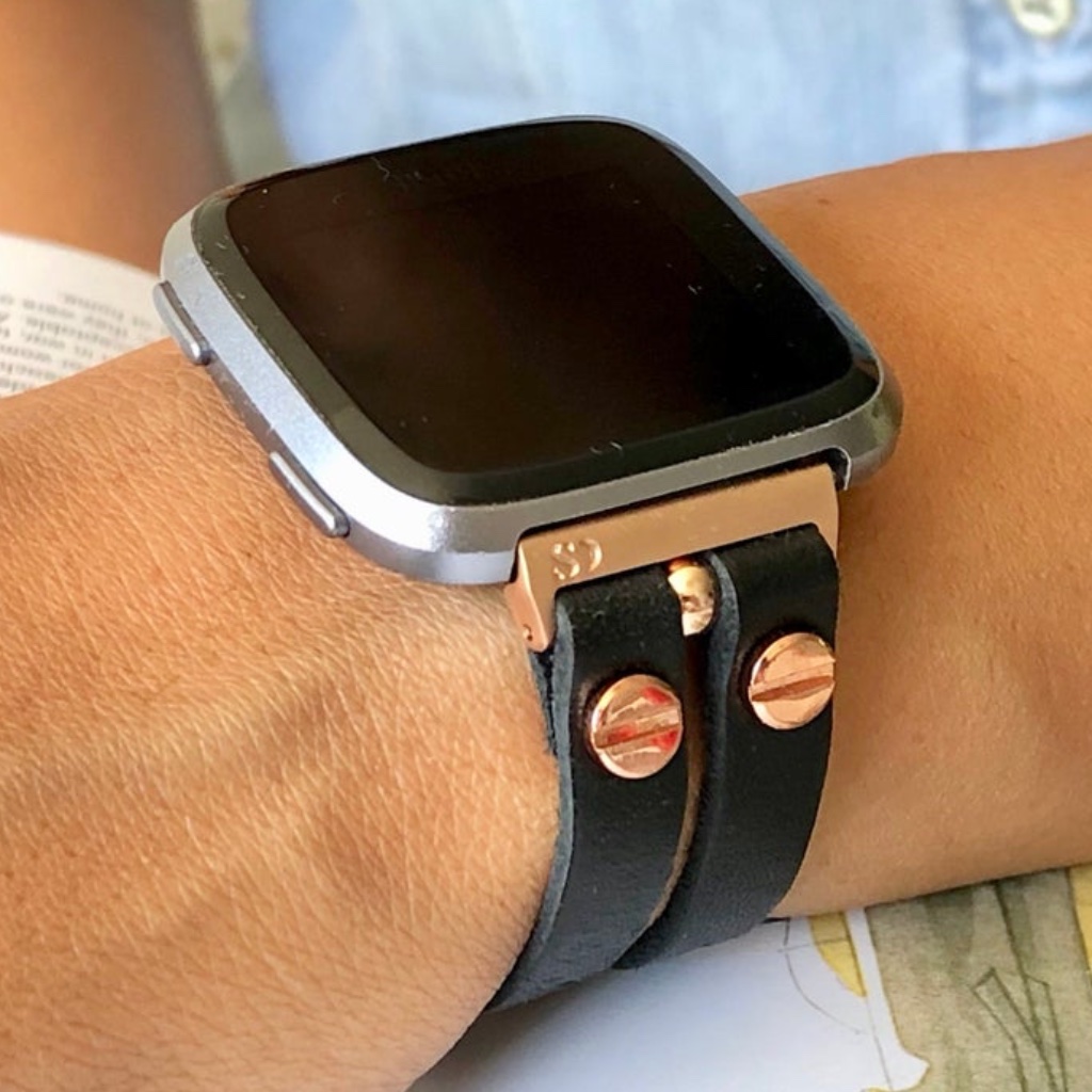 Black Straps Versa 2 Watch Leather Bracelet